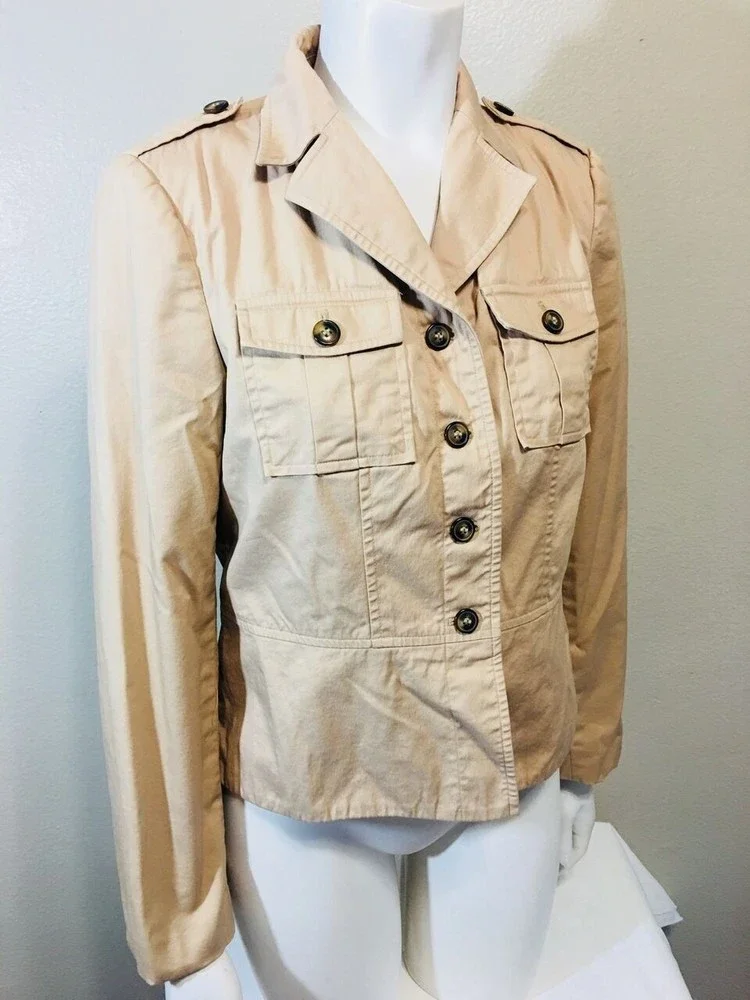 APOSTROPHE Sz 4 Coat Brown Beige Utility Jacket - Picture 8 of 10
